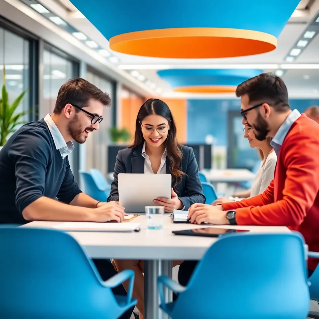 Team of digital professionals collaborating in a modern office